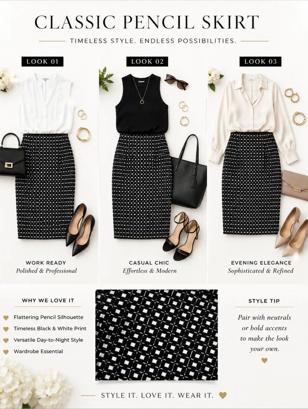 Express Black and White Midi Pencil Skirt